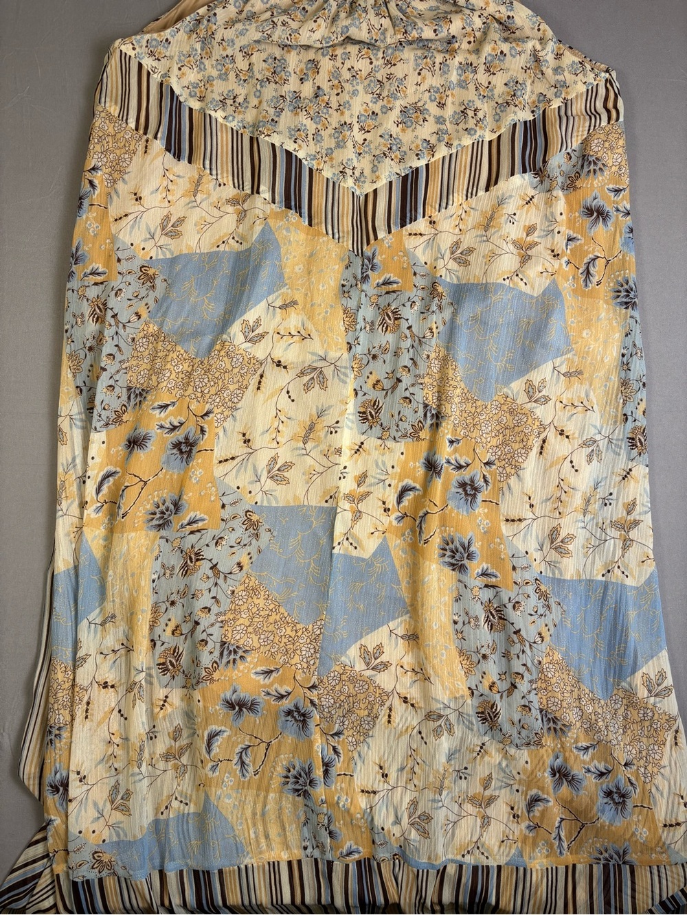 Boho Floral & Stripe Maxi Dress in Beige and Light Blue Size Large Lined - Picture 4 of 10